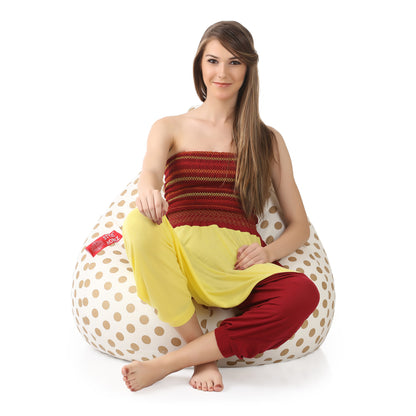 Style Homez Classic Cotton Canvas Polka Dots Printed Bean Bag XXL Size Filled with Beans Fillers