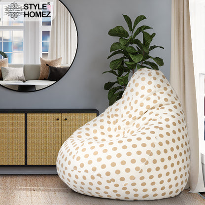 Style Homez Classic Cotton Canvas Polka Dots Printed Bean Bag XXL Size Filled with Beans Fillers