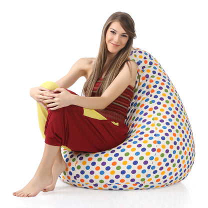 Style Homez Classic Cotton Canvas Polka Dots Printed Bean Bag XXL Size Filled with Beans Fillers