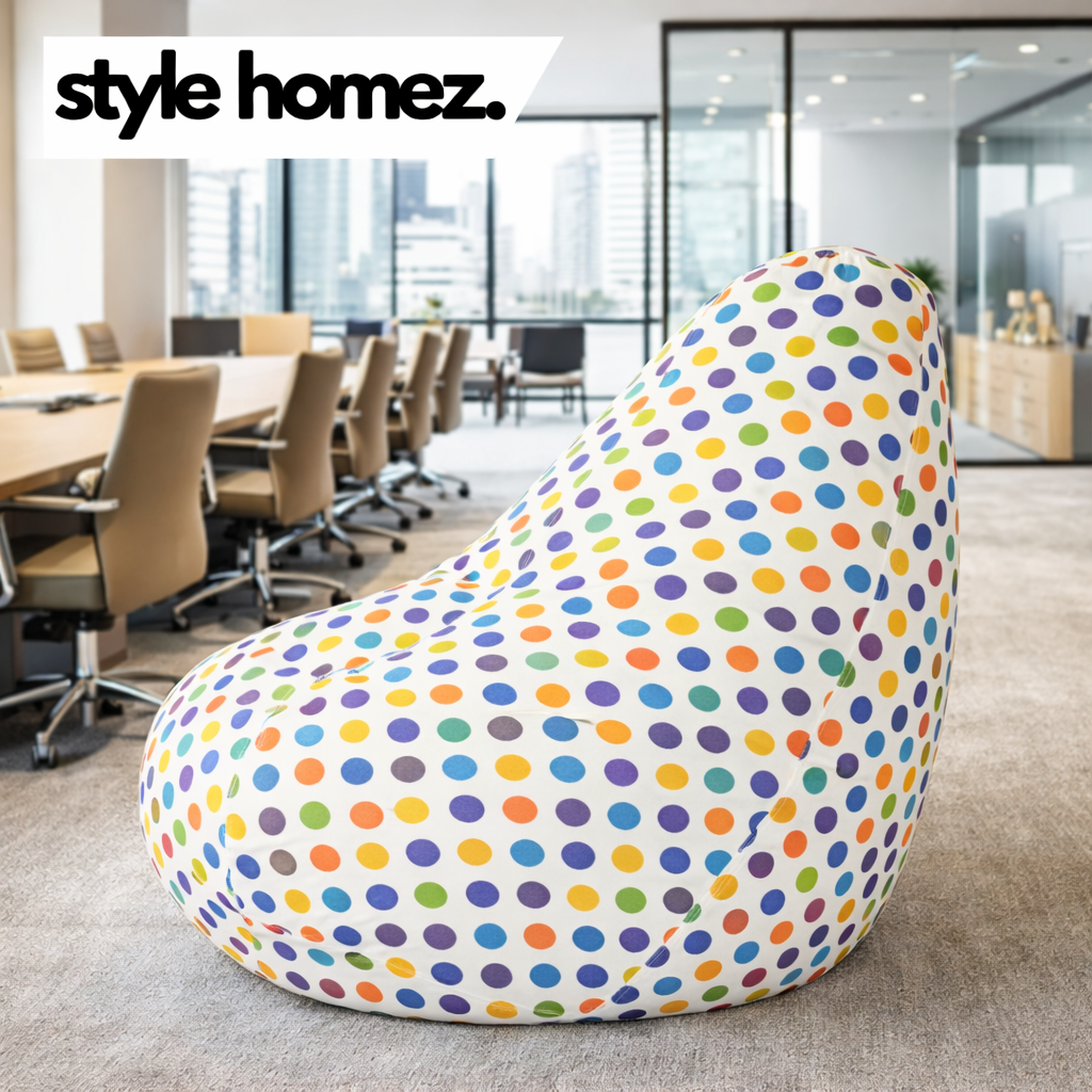 Style Homez Classic Cotton Canvas Polka Dots Printed Bean Bag XXL Size Filled with Beans Fillers