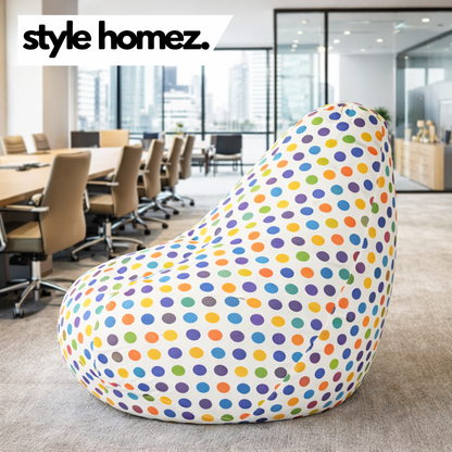 Style Homez Classic Cotton Canvas Polka Dots Printed Bean Bag XXL Size Filled with Beans Fillers