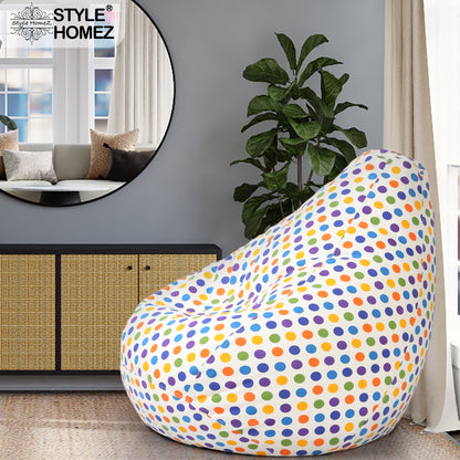 Style Homez Classic Cotton Canvas Polka Dots Printed Bean Bag XXL Size Filled with Beans Fillers