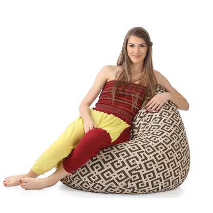 Style Homez Classic Cotton Canvas Geometric Printed Bean Bag XXL Size Filled with Beans Fillers