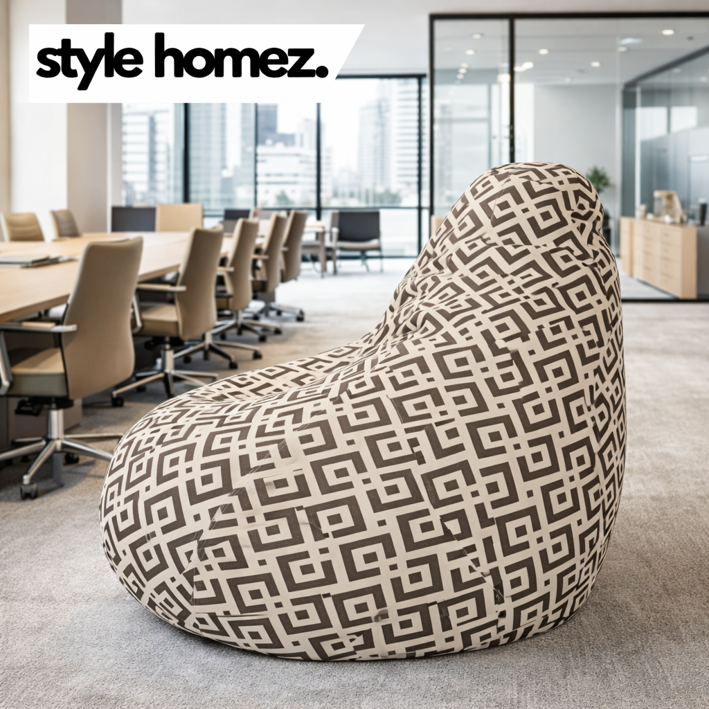 Style Homez Classic Cotton Canvas Geometric Printed Bean Bag XXL Size Filled with Beans Fillers