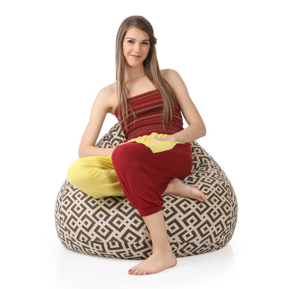 Style Homez Classic Cotton Canvas Geometric Printed Bean Bag XXL Size Filled with Beans Fillers