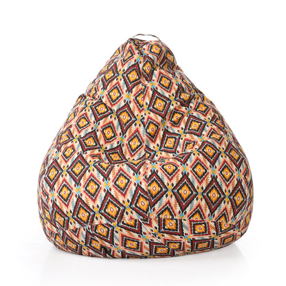 Style Homez Classic Cotton Canvas Geometric Printed Bean Bag XXL Size Filled with Beans Fillers