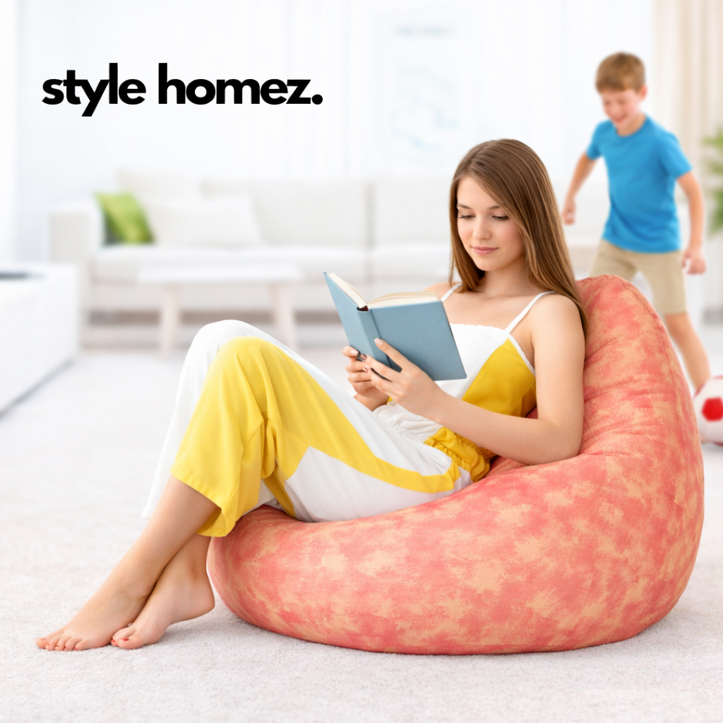 Style Homez Classic Cotton Canvas Abstract Printed Bean Bag XXL Size Filled with Beans Fillers