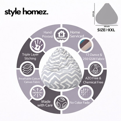 Style Homez Classic Cotton Canvas Stripes Printed Bean Bag XXL Size Filled with Beans Fillers