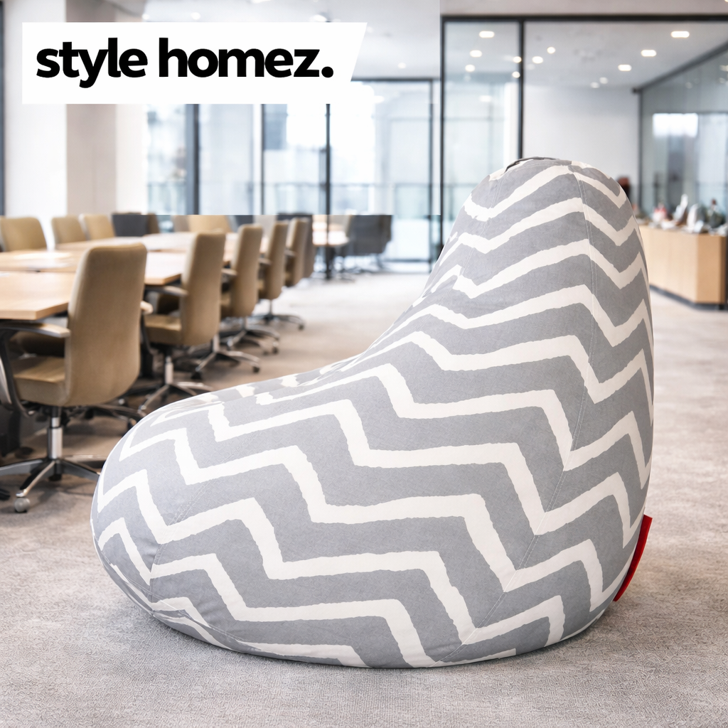 Style Homez Classic Cotton Canvas Stripes Printed Bean Bag XXL Size Filled with Beans Fillers