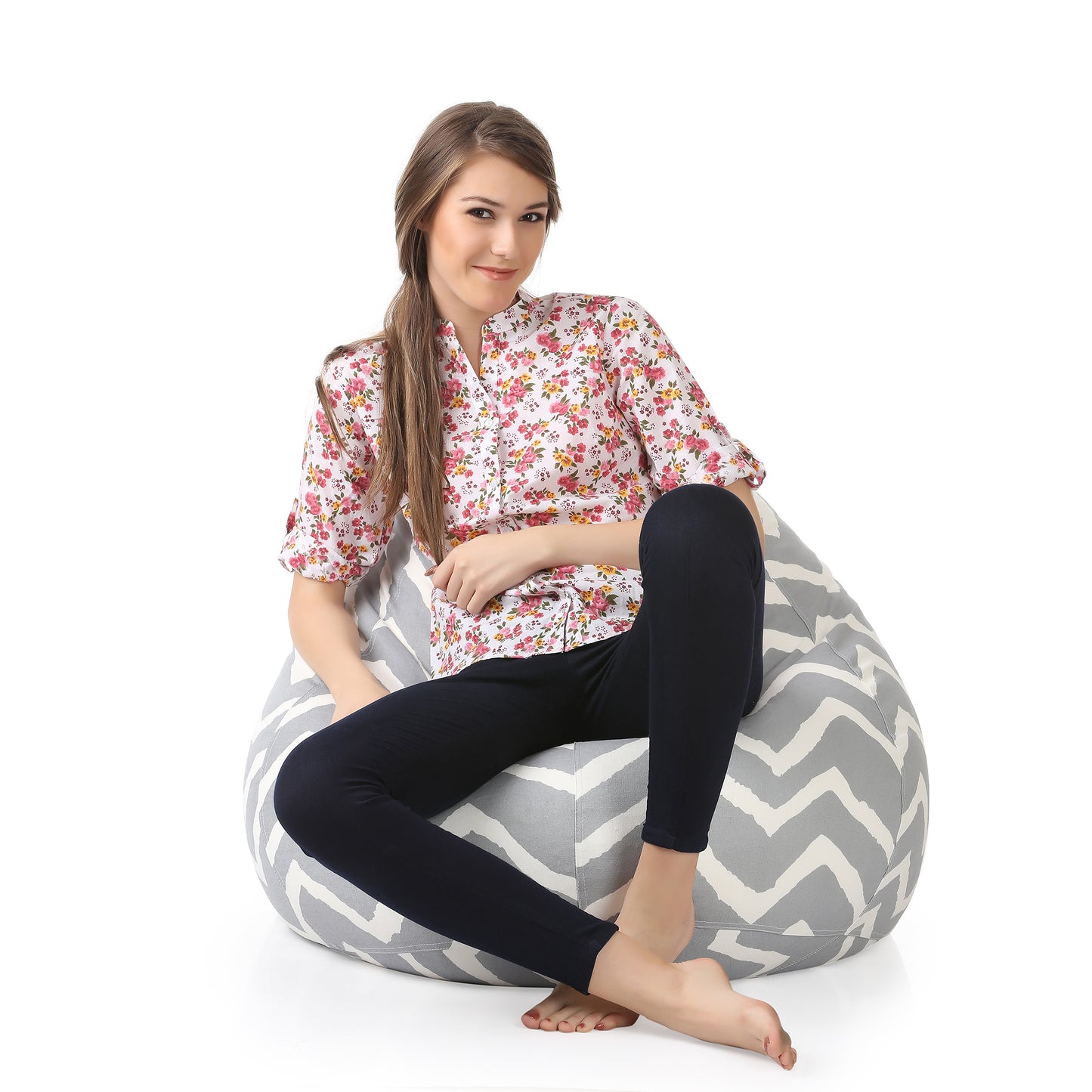 Style Homez Classic Cotton Canvas Stripes Printed Bean Bag XXL Size Filled with Beans Fillers