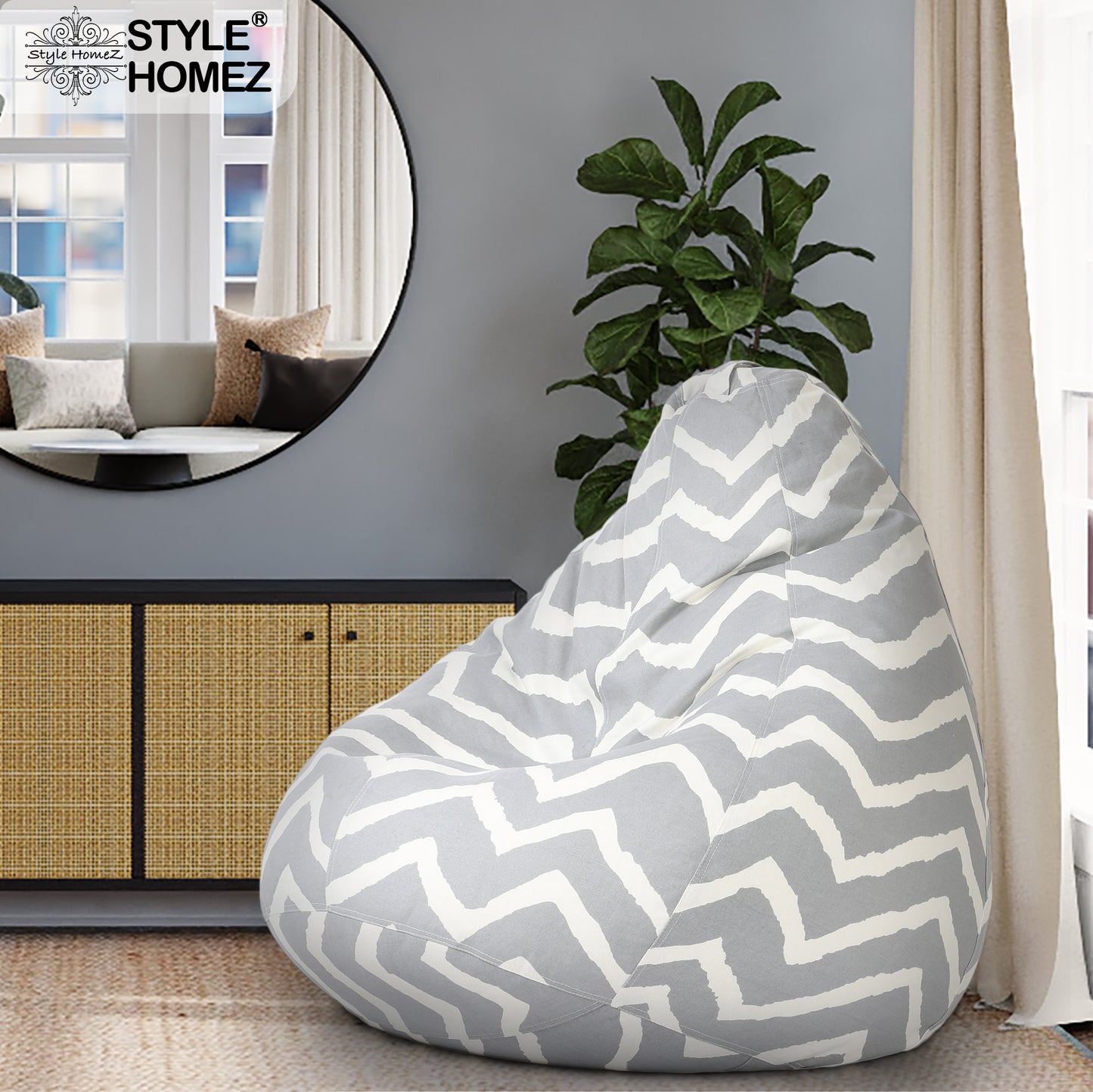 Style Homez Classic Cotton Canvas Stripes Printed Bean Bag XXL Size Filled with Beans Fillers
