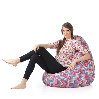 Style Homez Classic Cotton Canvas Geometric Printed Bean Bag XXL Size Filled with Beans Fillers