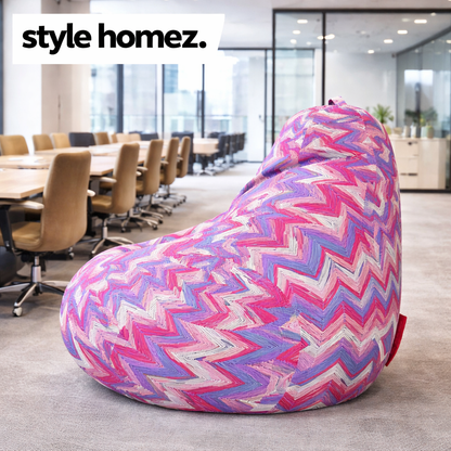 Style Homez Classic Cotton Canvas Geometric Printed Bean Bag XXL Size Filled with Beans Fillers