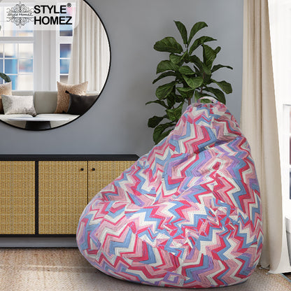 Style Homez Classic Cotton Canvas Geometric Printed Bean Bag XXL Size Filled with Beans Fillers