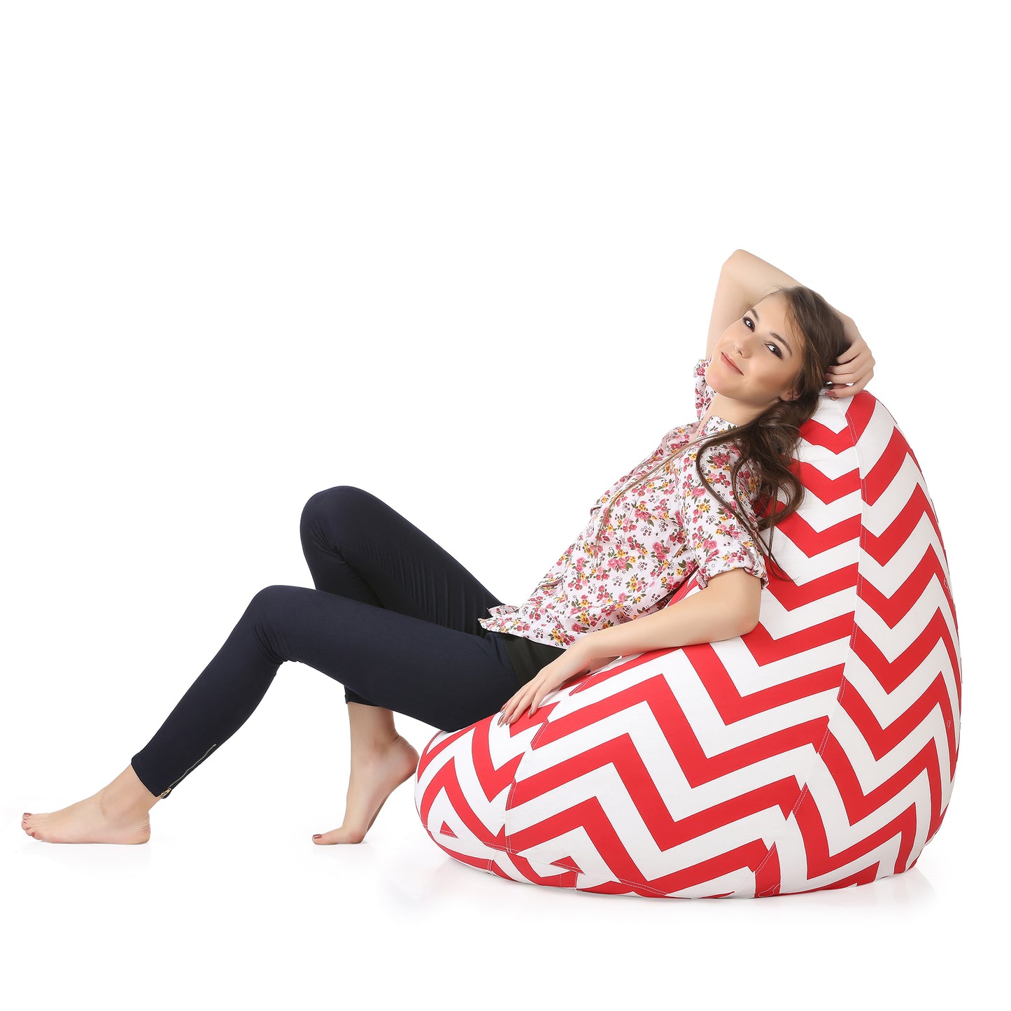 Style Homez Classic Cotton Canvas Stripes Printed Bean Bag XXL Size Filled with Beans Fillers