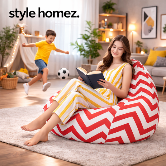 Style Homez Classic Cotton Canvas Stripes Printed Bean Bag XXL Size Filled with Beans Fillers