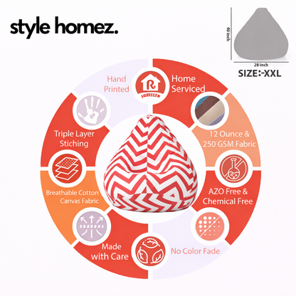 Style Homez Classic Cotton Canvas Stripes Printed Bean Bag XXL Size Filled with Beans Fillers