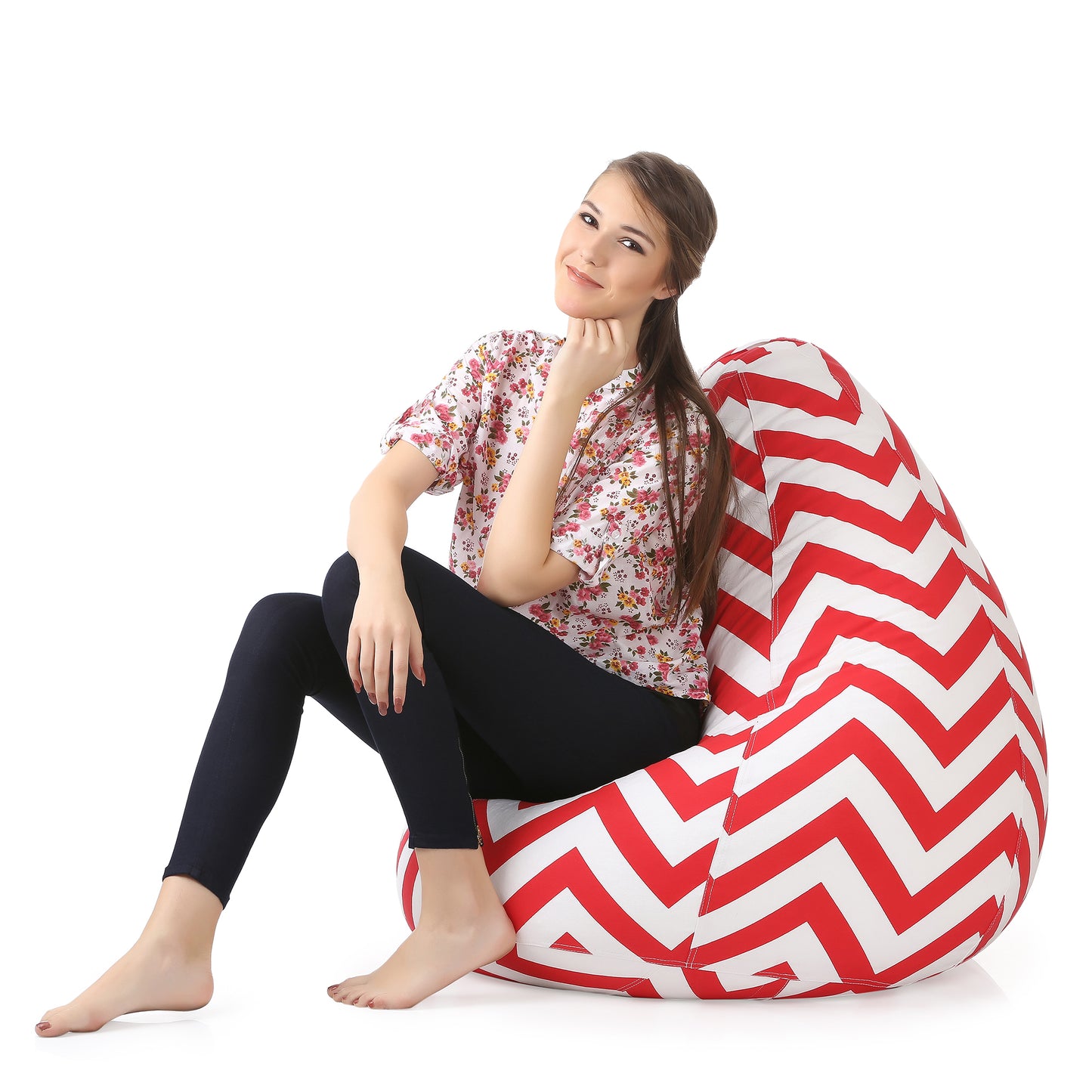 Style Homez Classic Cotton Canvas Stripes Printed Bean Bag XXL Size Filled with Beans Fillers