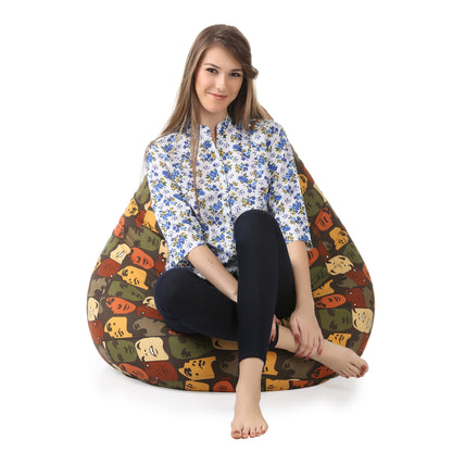 Style Homez Classic Cotton Canvas Abstract Printed Bean Bag XXL Size Filled with Beans Fillers