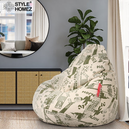 Style Homez Classic Cotton Canvas Abstract Printed Bean Bag XXL Size Filled with Beans Fillers