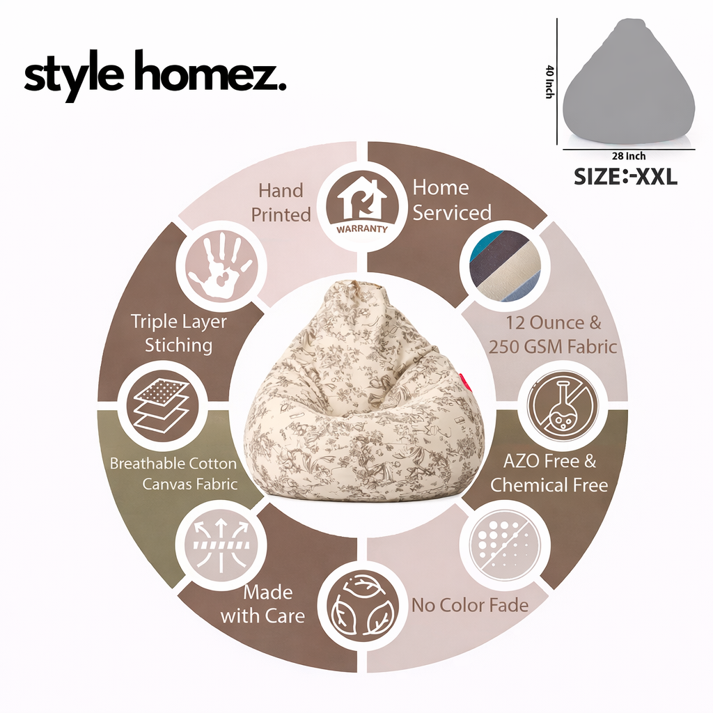 Style Homez Classic Cotton Canvas Abstract Printed Bean Bag XXL Size Filled with Beans Fillers