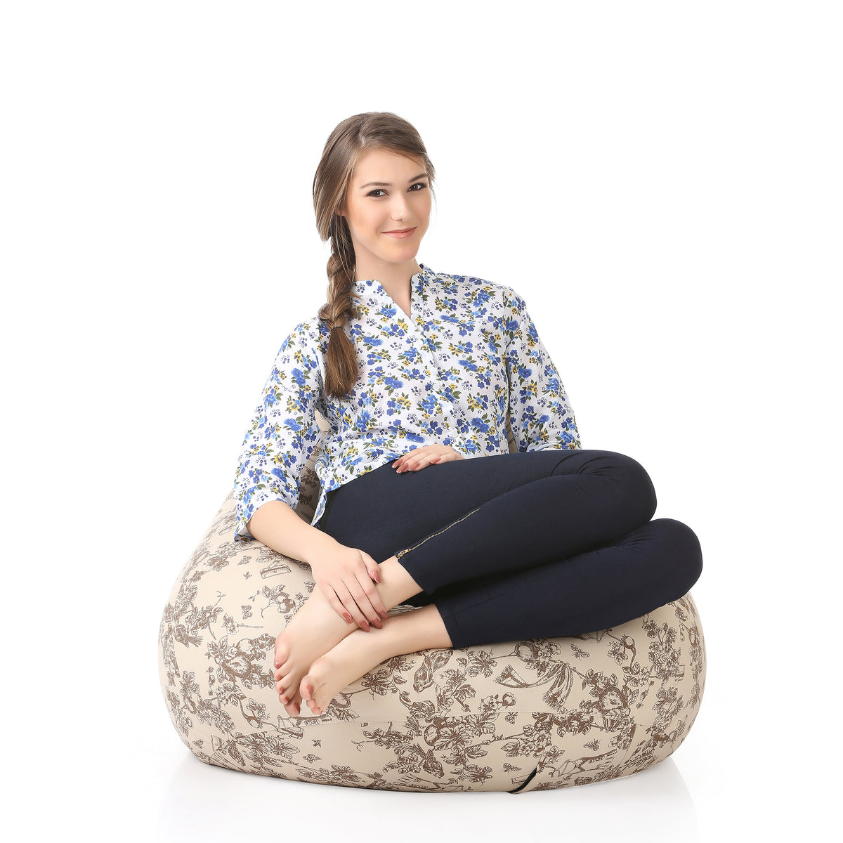 Style Homez Classic Cotton Canvas Abstract Printed Bean Bag XXL Size Filled with Beans Fillers