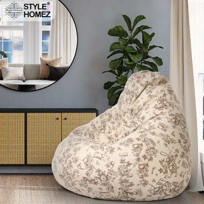 Style Homez Classic Cotton Canvas Abstract Printed Bean Bag XXL Size Filled with Beans Fillers