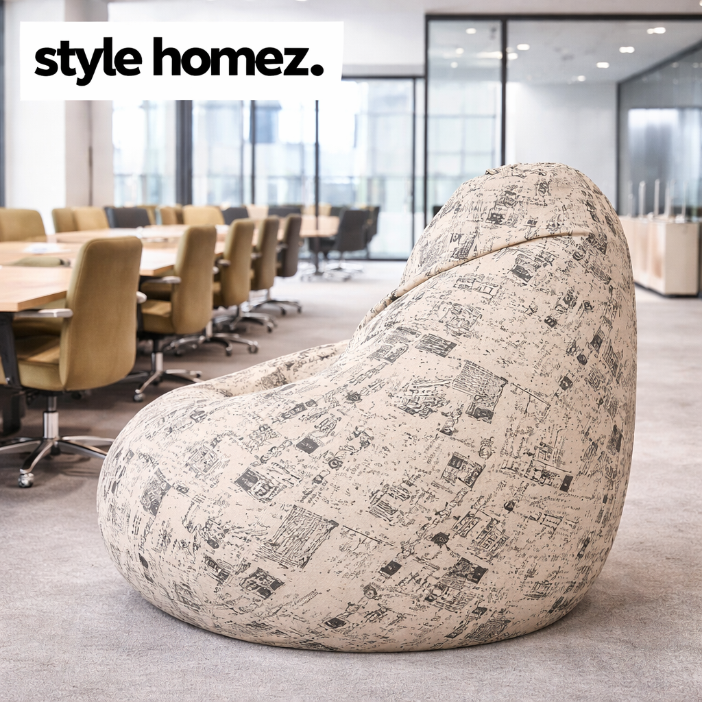 Style Homez Classic Cotton Canvas Abstract Printed Bean Bag XXL Size Filled with Beans Fillers
