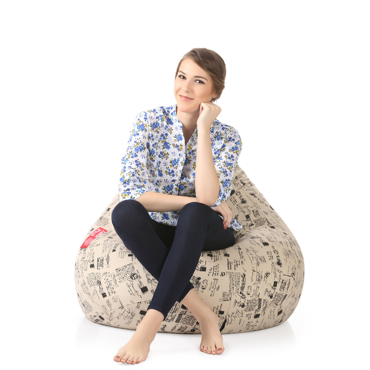 Style Homez Classic Cotton Canvas Abstract Printed Bean Bag XXL Size Filled with Beans Fillers