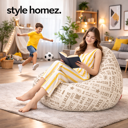 Style Homez Classic Cotton Canvas Abstract Printed Bean Bag XXL Size Filled with Beans Fillers