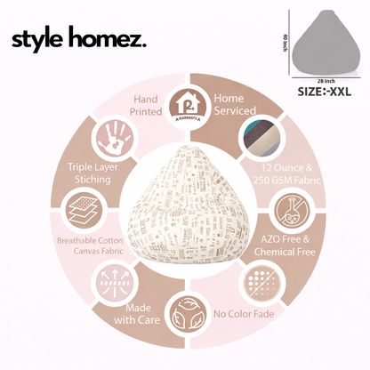 Style Homez Classic Cotton Canvas Abstract Printed Bean Bag XXL Size Filled with Beans Fillers