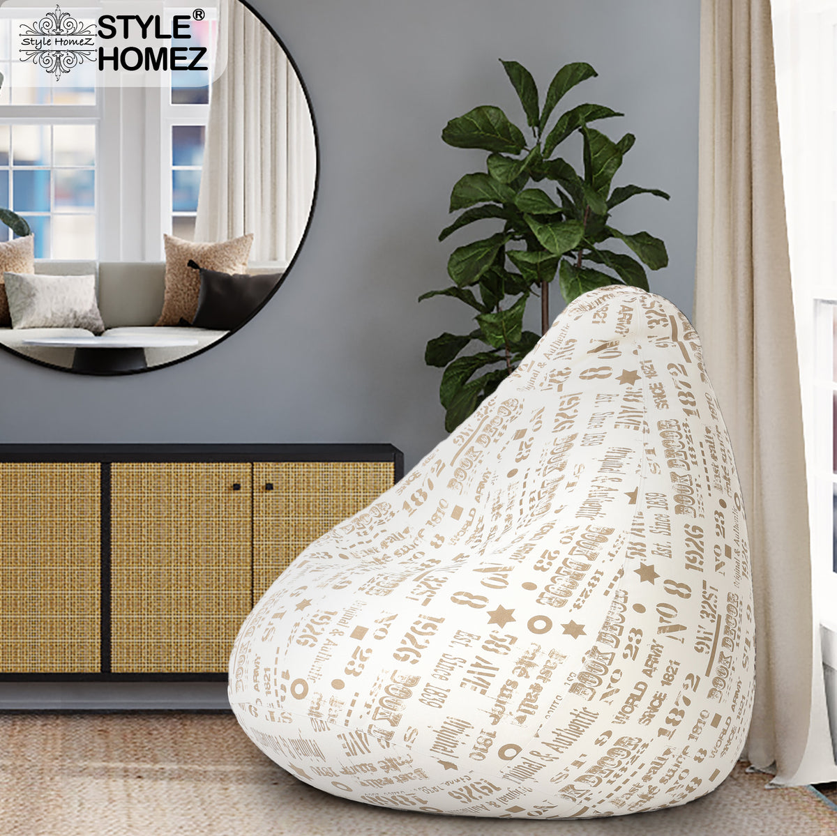 Style Homez Classic Cotton Canvas Abstract Printed Bean Bag XXL Size Filled with Beans Fillers
