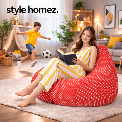 Style Homez Classic Cotton Canvas Star Printed Bean Bag XXL Size Filled with Beans Fillers