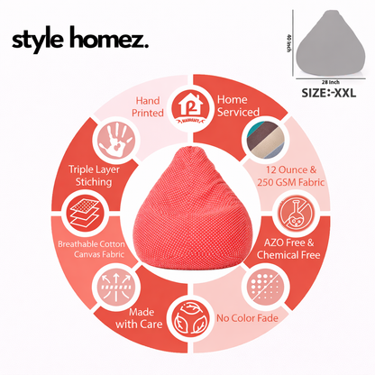 Style Homez Classic Cotton Canvas Star Printed Bean Bag XXL Size Filled with Beans Fillers