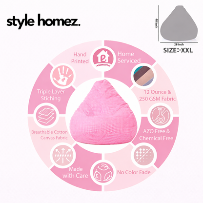 Style Homez Classic Cotton Canvas Polka Dots Printed Bean Bag XXL Size Filled with Beans Fillers