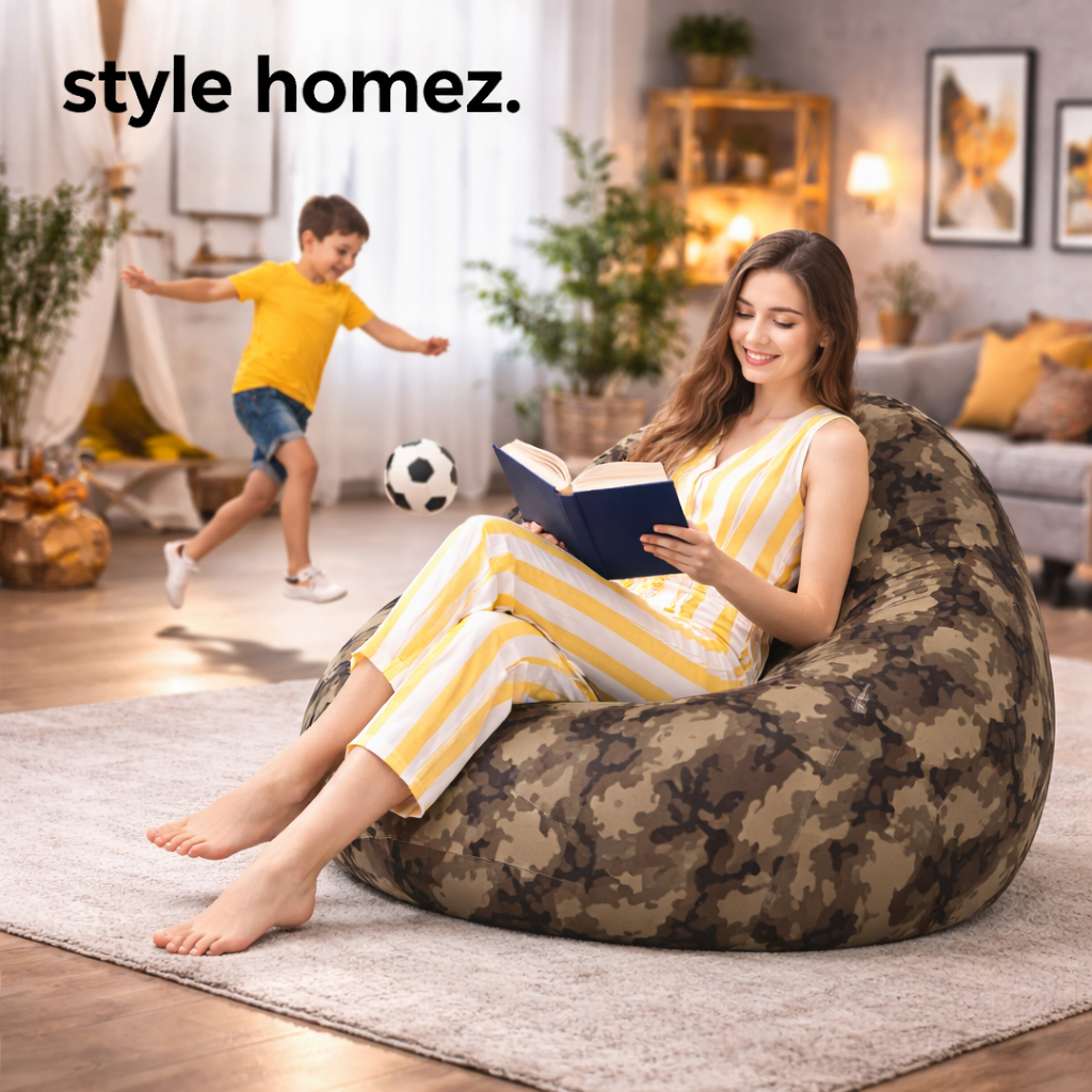 Style Homez Classic Cotton Canvas Camouflage Printed Bean Bag XXL Size Filled with Beans Fillers