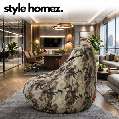 Style Homez Classic Cotton Canvas Camouflage Printed Bean Bag XXL Size Filled with Beans Fillers
