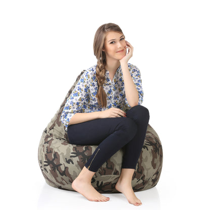 Style Homez Classic Cotton Canvas Camouflage Printed Bean Bag XXL Size Filled with Beans Fillers
