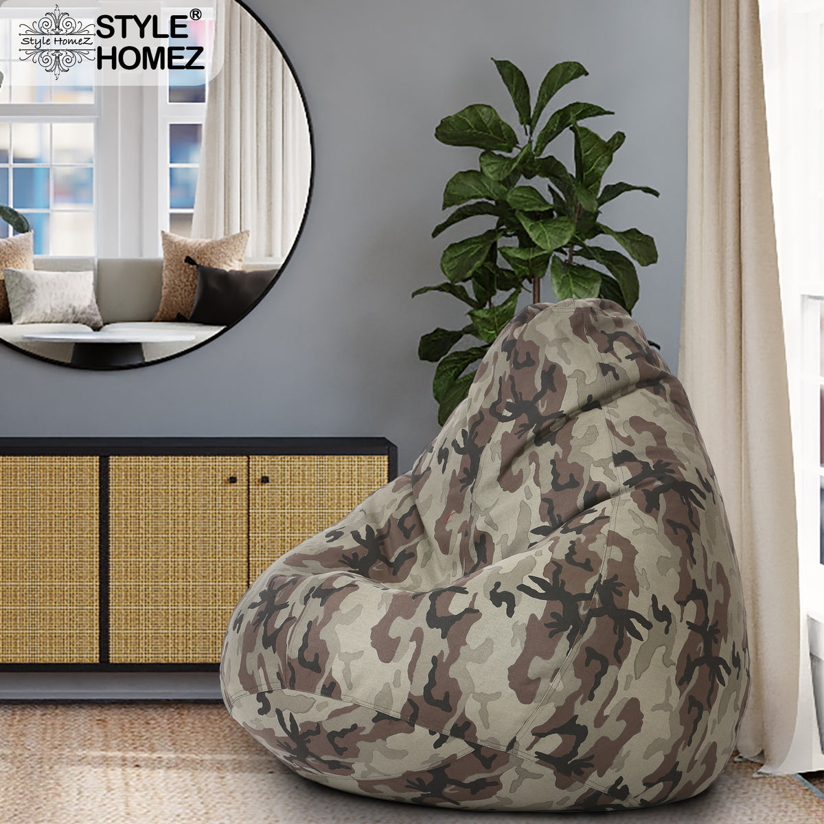 Style Homez Classic Cotton Canvas Camouflage Printed Bean Bag XXL Size Filled with Beans Fillers