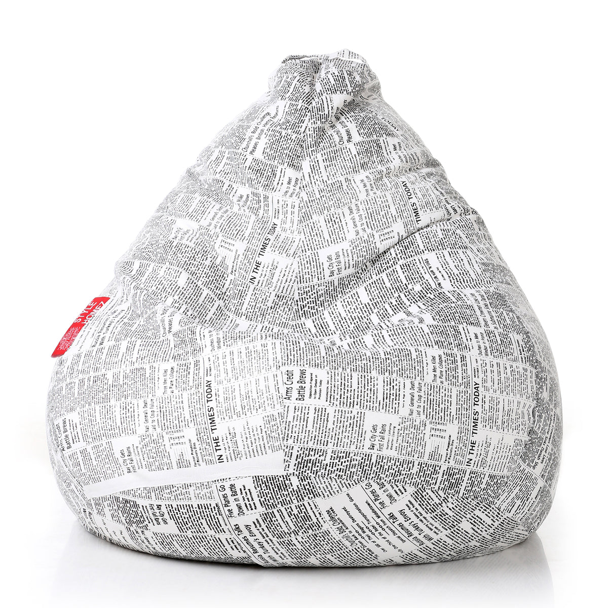Style Homez Classic Cotton Canvas Newspaper Printed Bean Bag XXL Size Filled with Beans Fillers