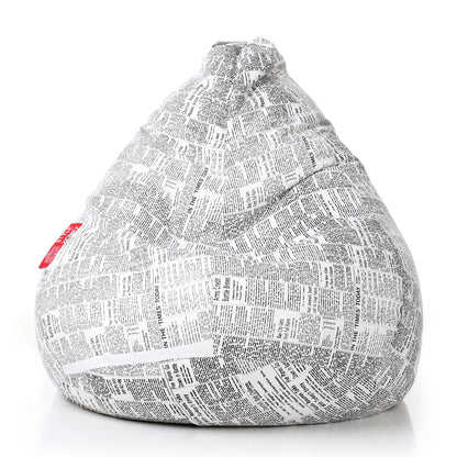 Style Homez Classic Cotton Canvas Newspaper Printed Bean Bag XXL Size Filled with Beans Fillers