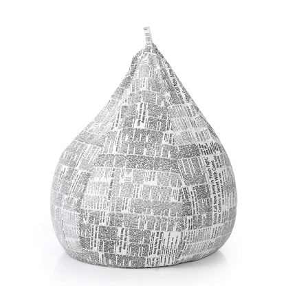 Style Homez Classic Cotton Canvas Newspaper Printed Bean Bag XXL Size Filled with Beans Fillers