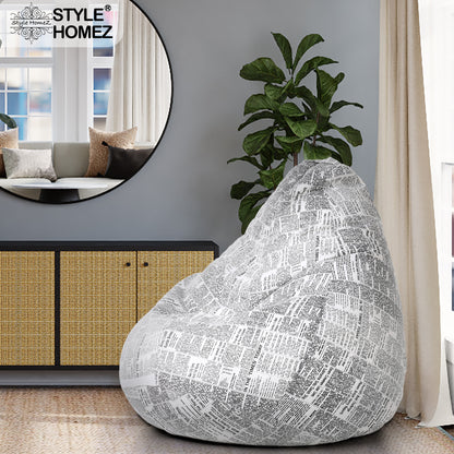Style Homez Classic Cotton Canvas Newspaper Printed Bean Bag XXL Size Filled with Beans Fillers