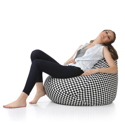 Style Homez Classic Cotton Canvas Checkered Printed Bean Bag XXL Size Filled with Beans Fillers