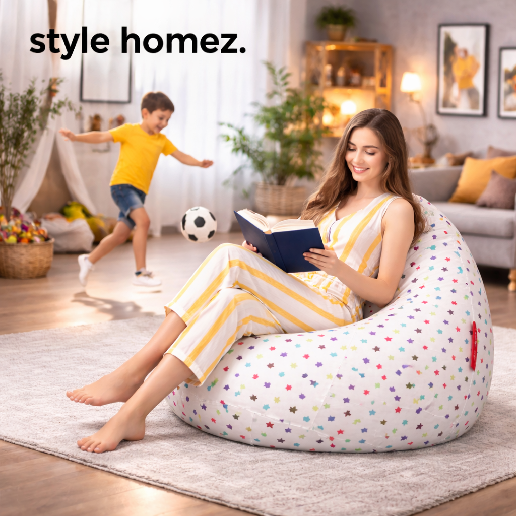 Style Homez Classic Cotton Canvas Star Printed Bean Bag XXL Size Filled with Beans Fillers