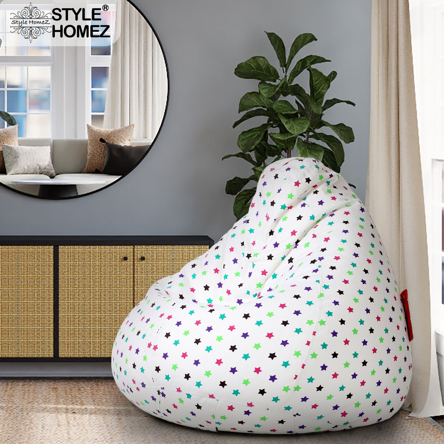 Style Homez Classic Cotton Canvas Star Printed Bean Bag XXL Size Filled with Beans Fillers