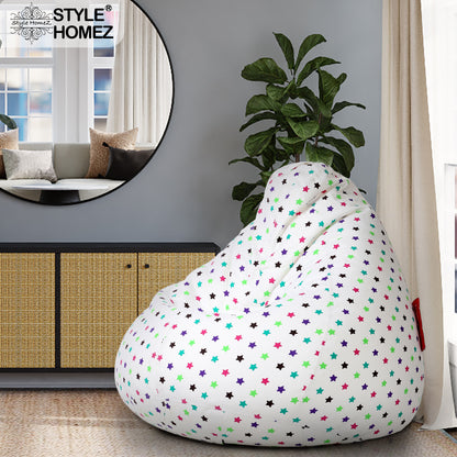Style Homez Classic Cotton Canvas Star Printed Bean Bag XXL Size Filled with Beans Fillers