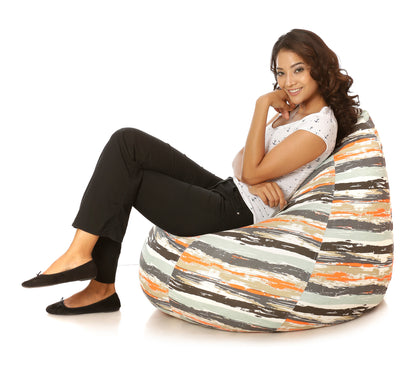 Style Homez Classic Cotton Canvas Stripes Printed Bean Bag XXL Size Filled with Beans Fillers