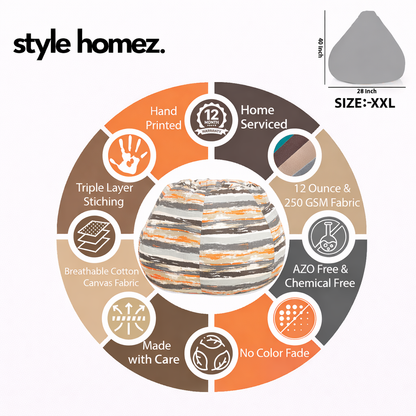 Style Homez Classic Cotton Canvas Stripes Printed Bean Bag XXL Size Filled with Beans Fillers