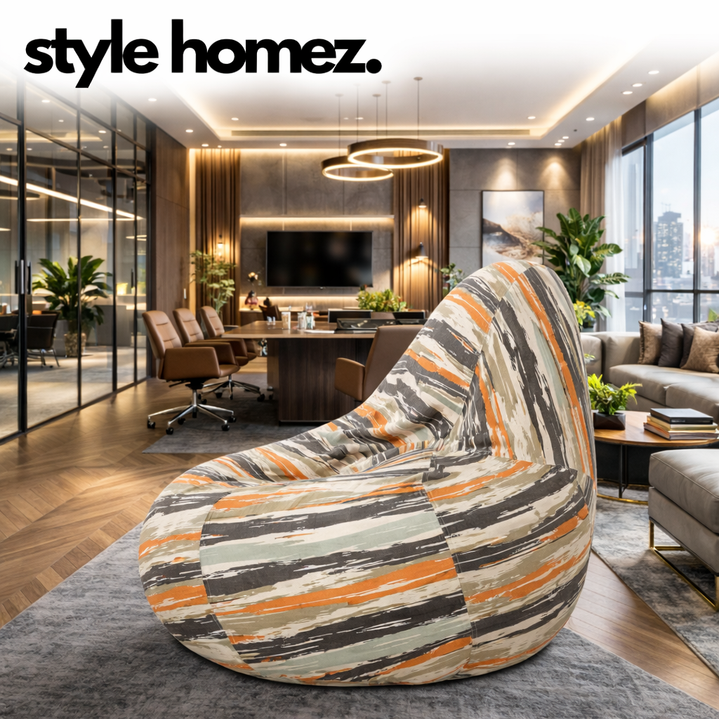 Style Homez Classic Cotton Canvas Stripes Printed Bean Bag XXL Size Filled with Beans Fillers